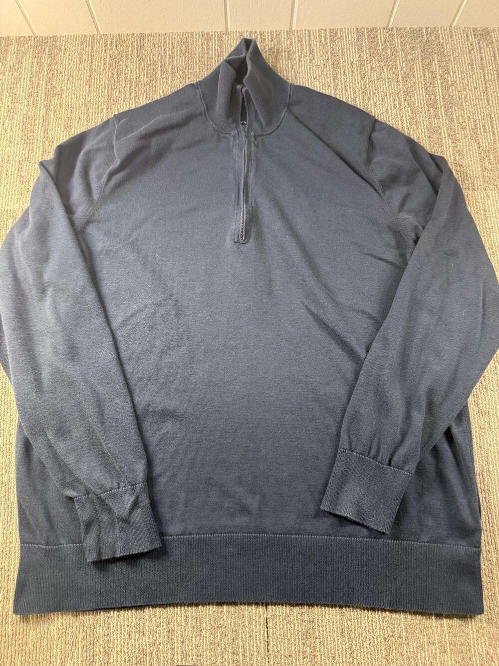 Brooks Brothers Sweater Mens XL Blue Supima Cotton 1/4 Zip Mock Neck Pullover